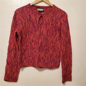 Coogi Womens Pullover 3D Knit Sweater Red Long Sleeve Keyhole Nec…
